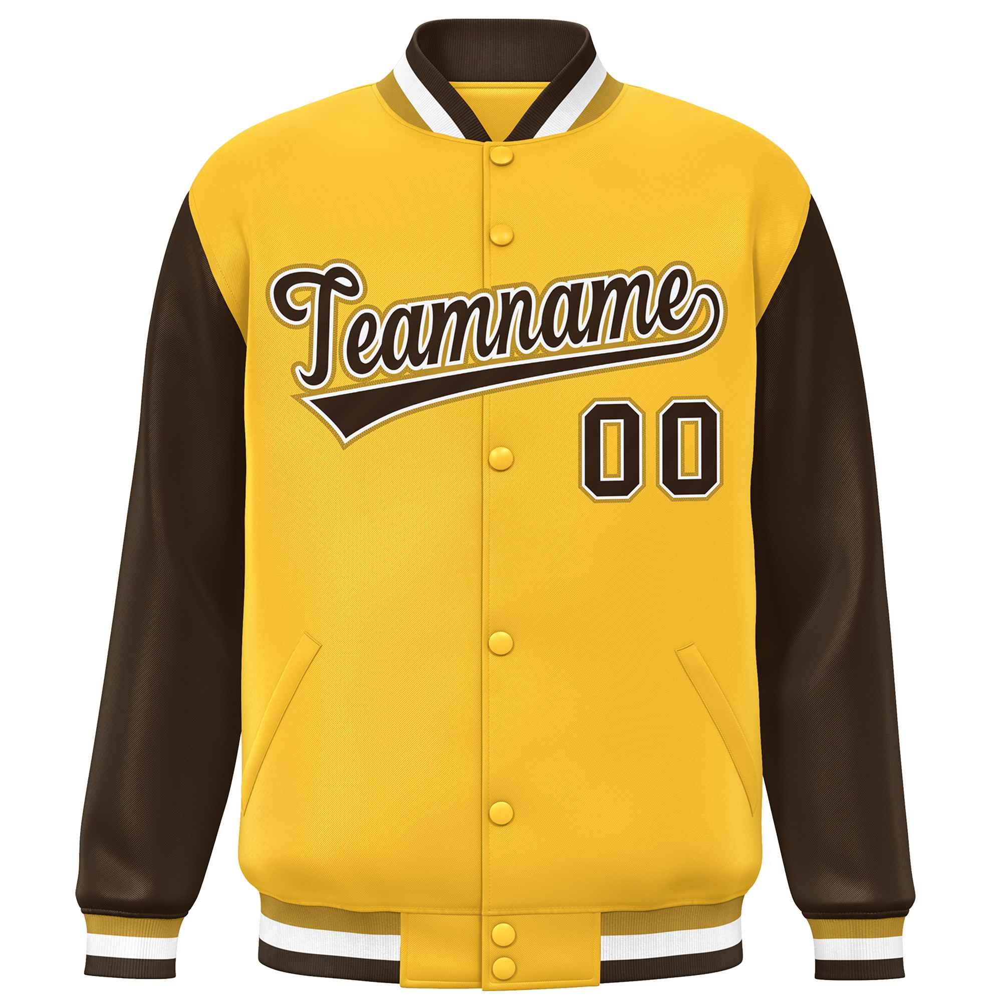 Custom Gold Brown Varsity Full-Snap Raglan Sleeves Letterman Baseball Jacket