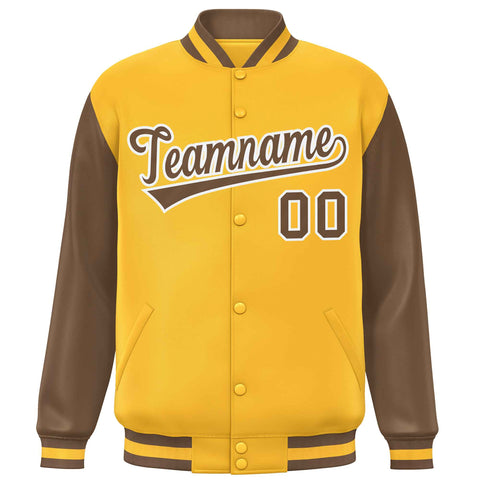 Custom Gold Light Brown Varsity Full-Snap Raglan Sleeves Letterman Baseball Jacket