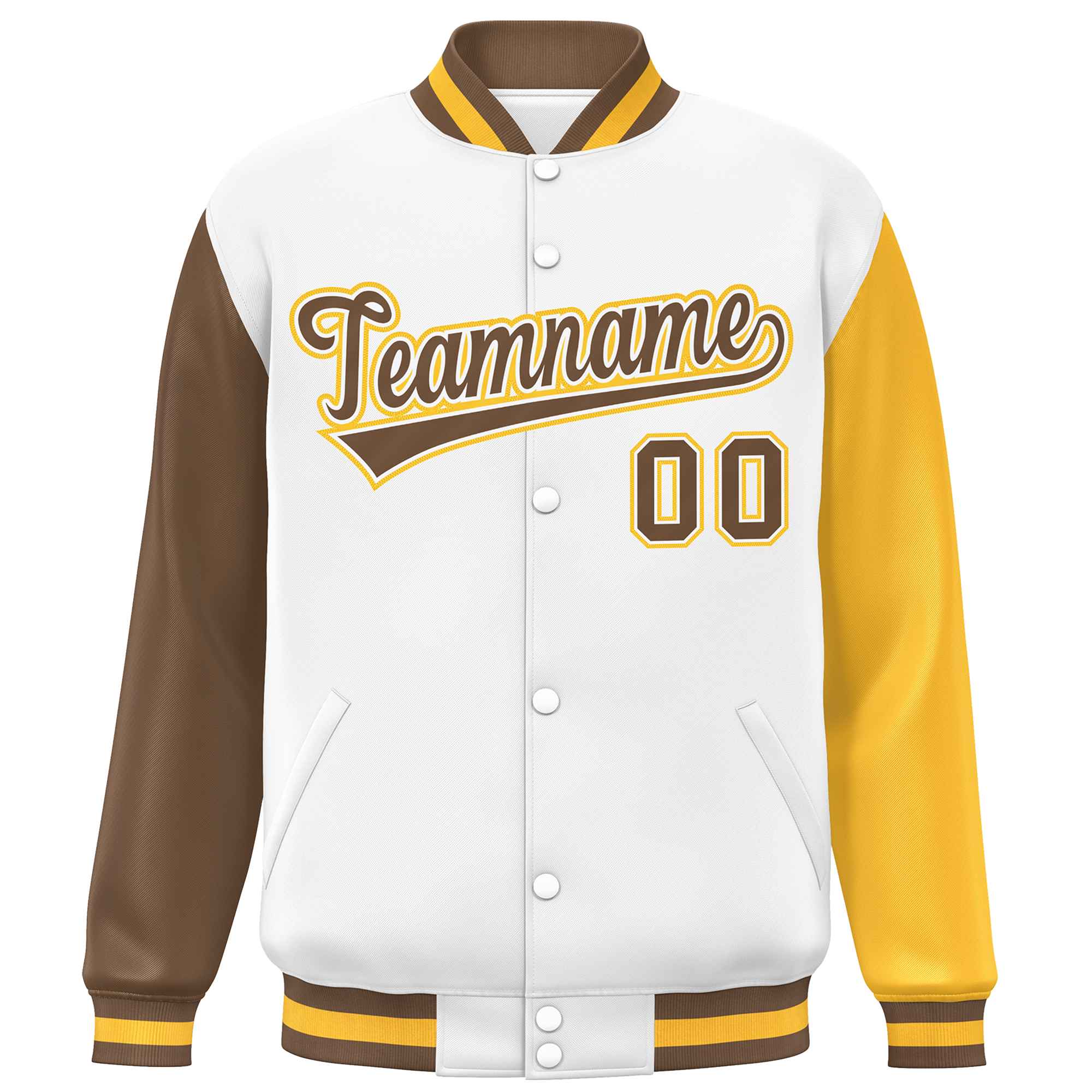 Custom White Light Brown-Gold Varsity Full-Snap Raglan Sleeves Letterman Baseball Jacket