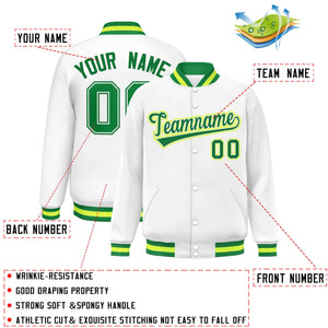 Custom White Kelly Green Varsity Full-Snap Classic Style Letterman Baseball Jacket