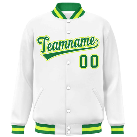 Custom White Kelly Green Varsity Full-Snap Classic Style Letterman Baseball Jacket