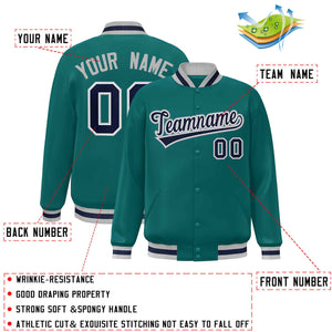 Custom Aqua Navy Varsity Full-Snap Classic Style Letterman Baseball Jacket