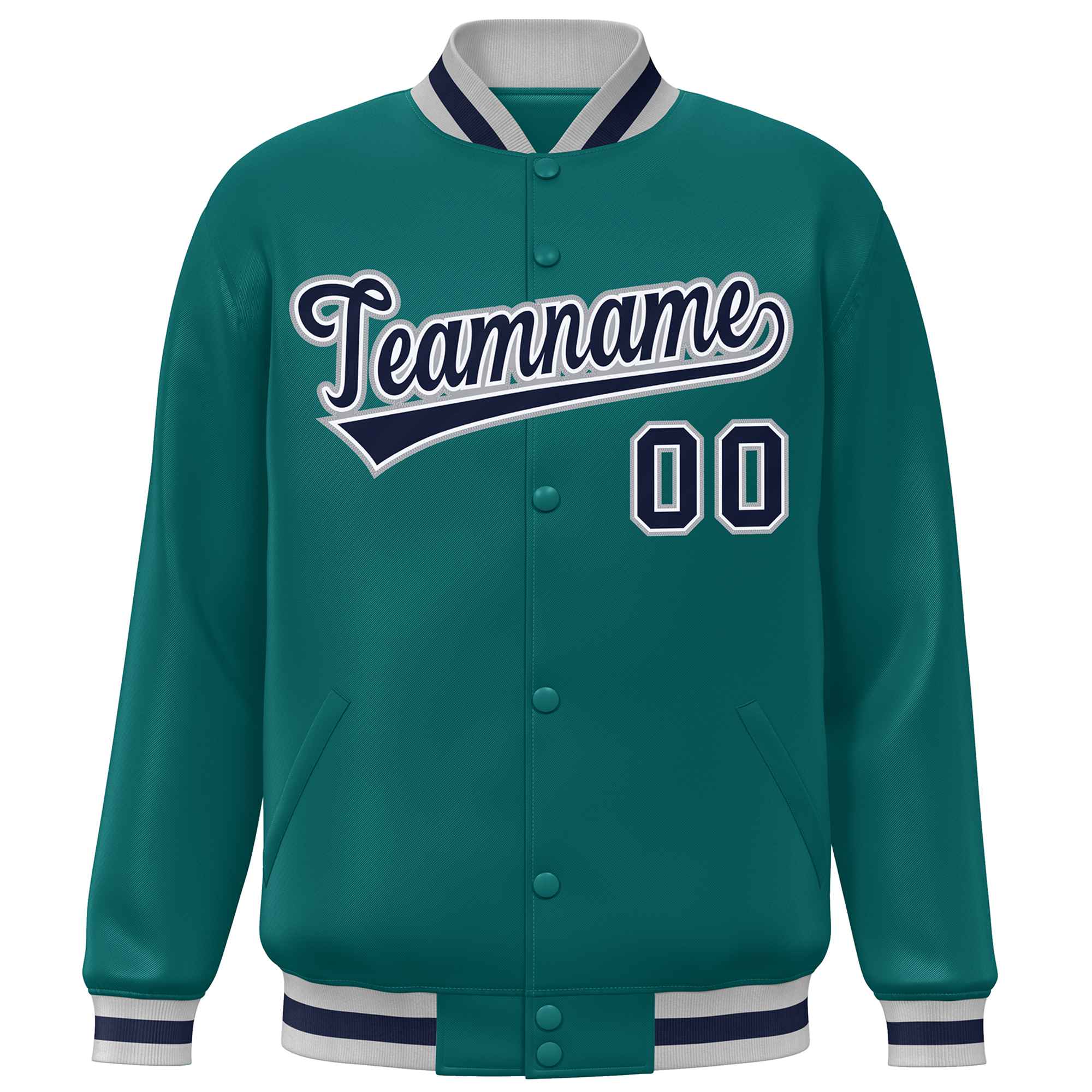 Custom Aqua Navy Varsity Full-Snap Classic Style Letterman Baseball Jacket