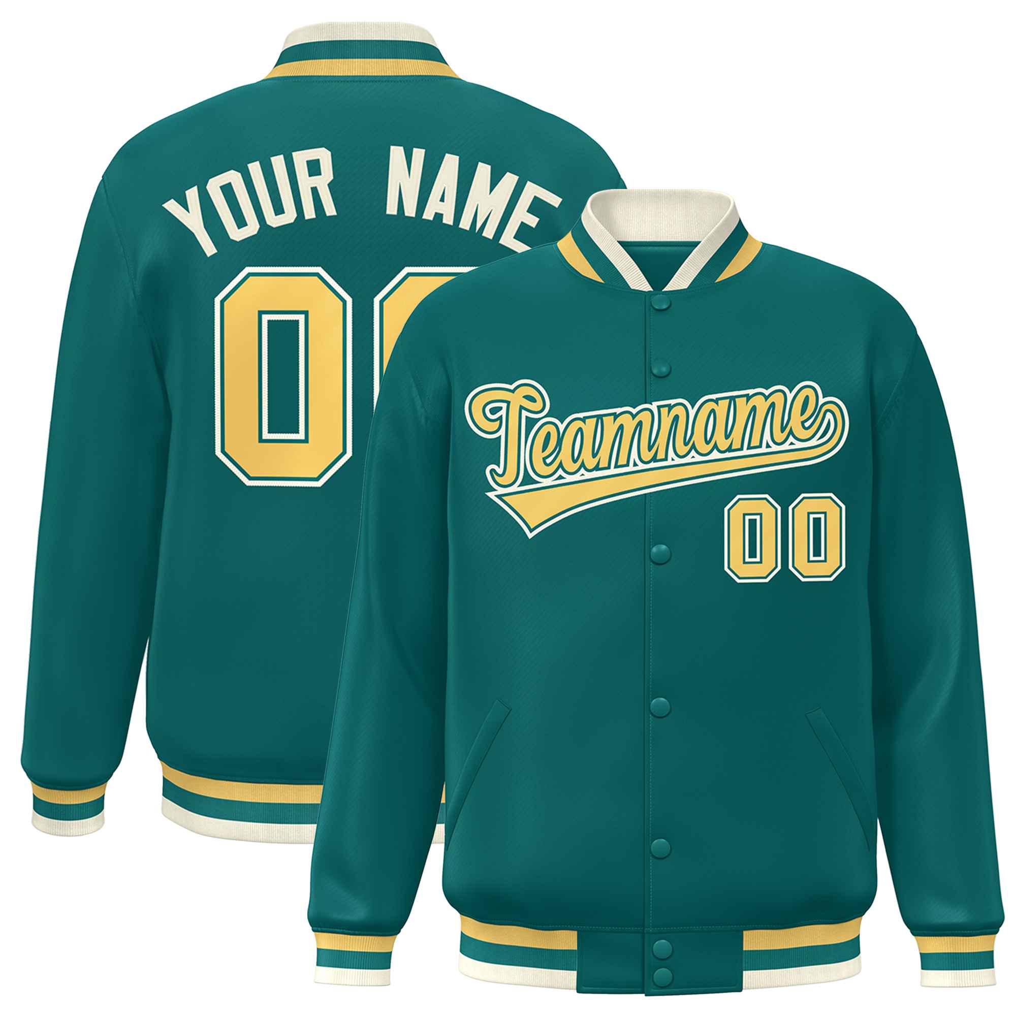 Custom Aqua Yellow Varsity Full-Snap Classic Style Letterman Baseball Jacket