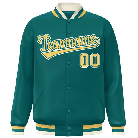 Custom Aqua Yellow Varsity Full-Snap Classic Style Letterman Baseball Jacket