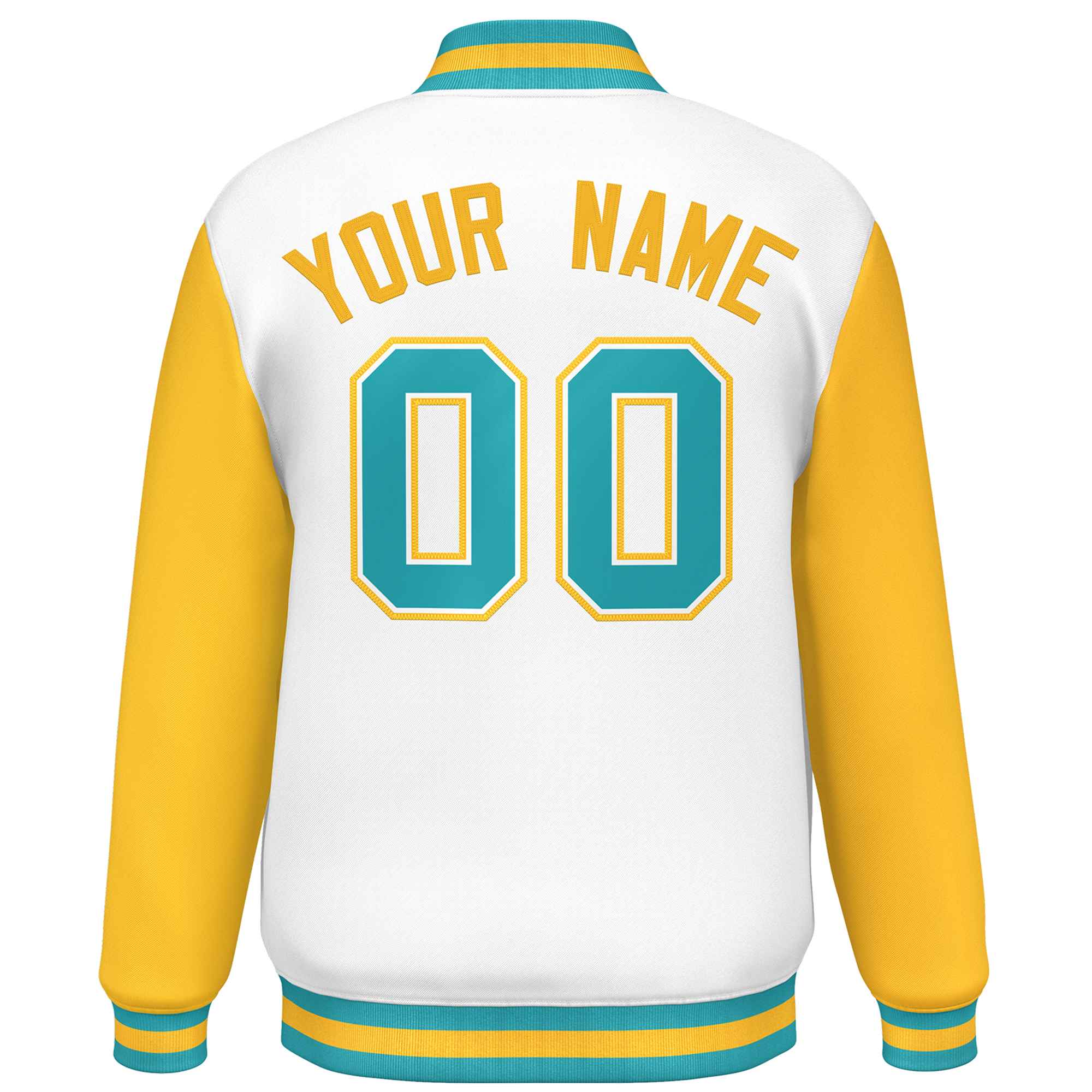 Custom White Gold-Aqua Varsity Full-Snap Raglan Sleeves Letterman Baseball Jacket