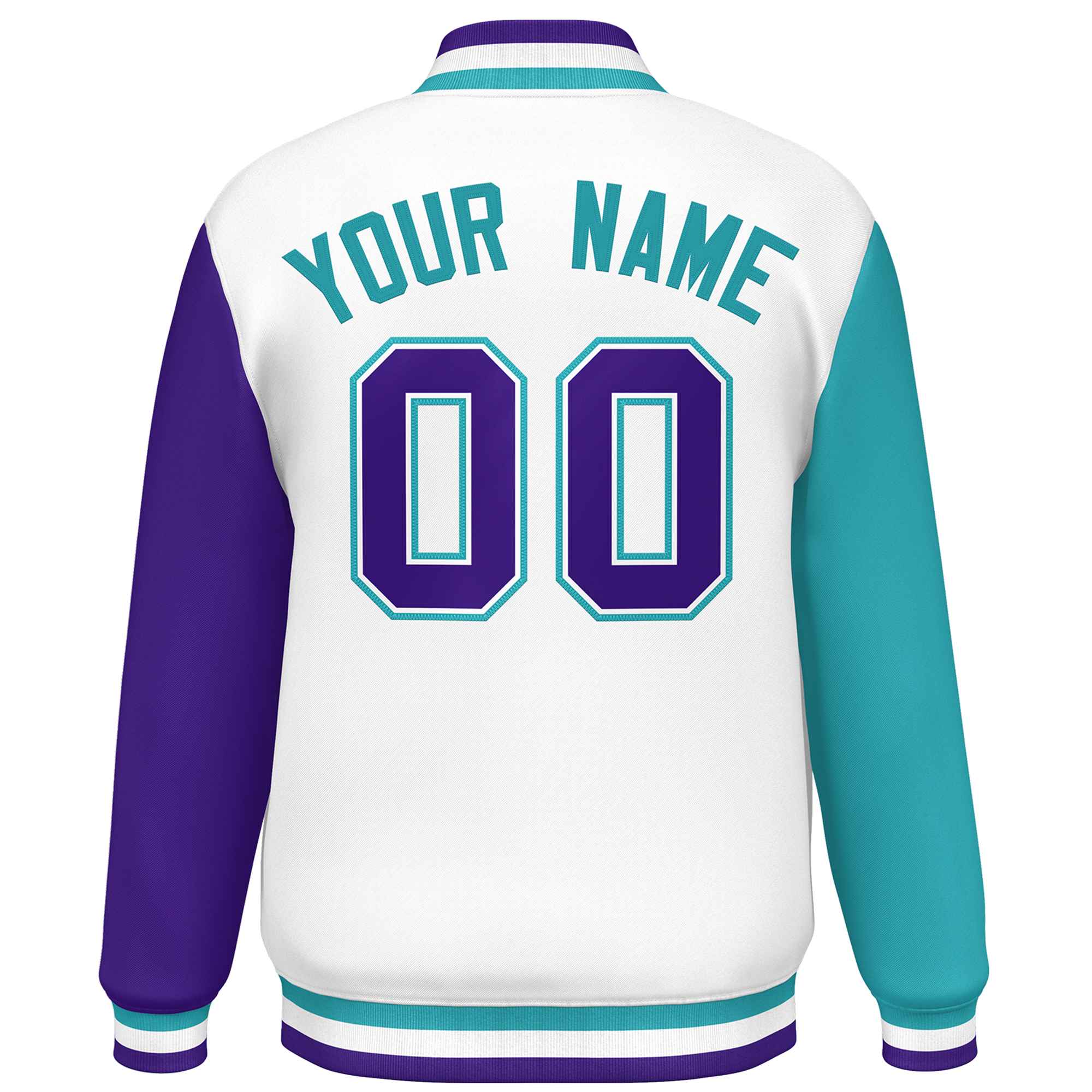 Custom White Aqua-Purple Varsity Full-Snap Raglan Sleeves Letterman Baseball Jacket