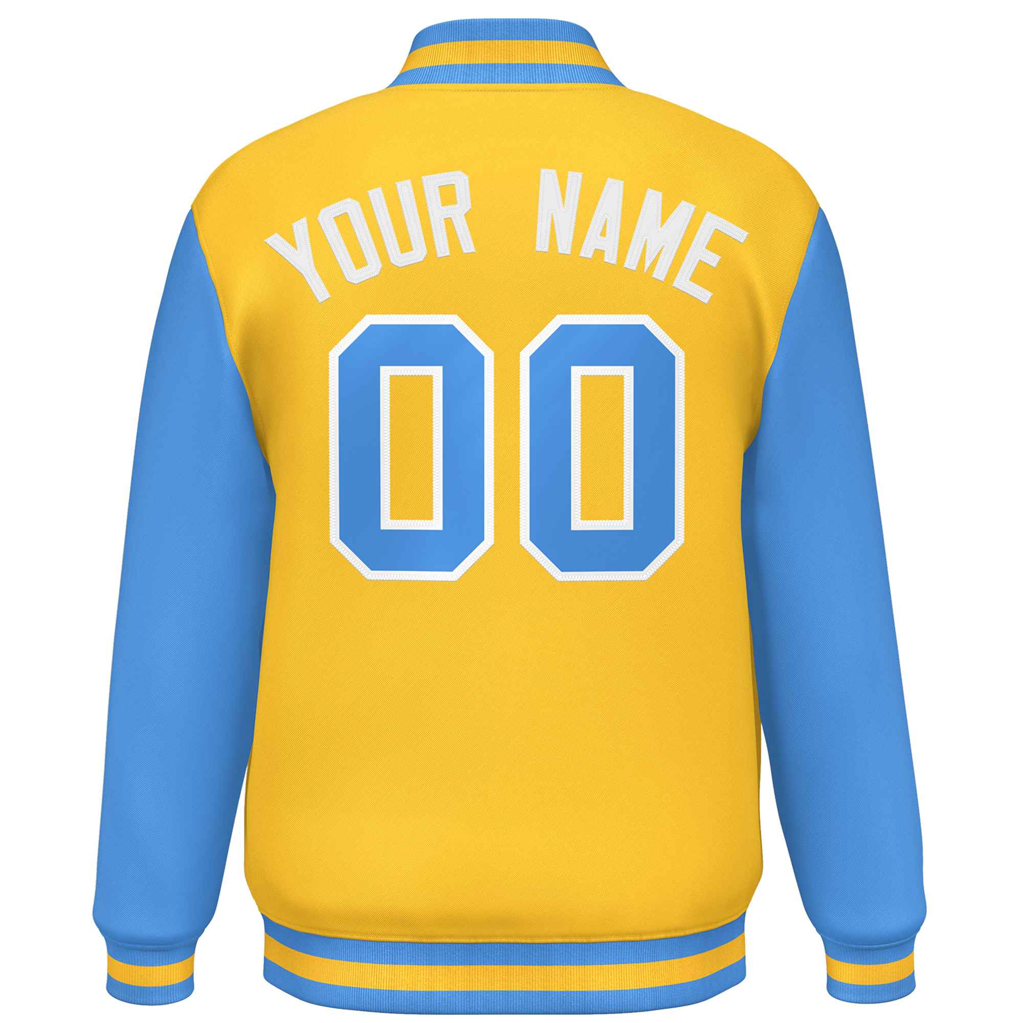 Custom Gold Powder Blue Varsity Full-Snap Raglan Sleeves Letterman Baseball Jacket