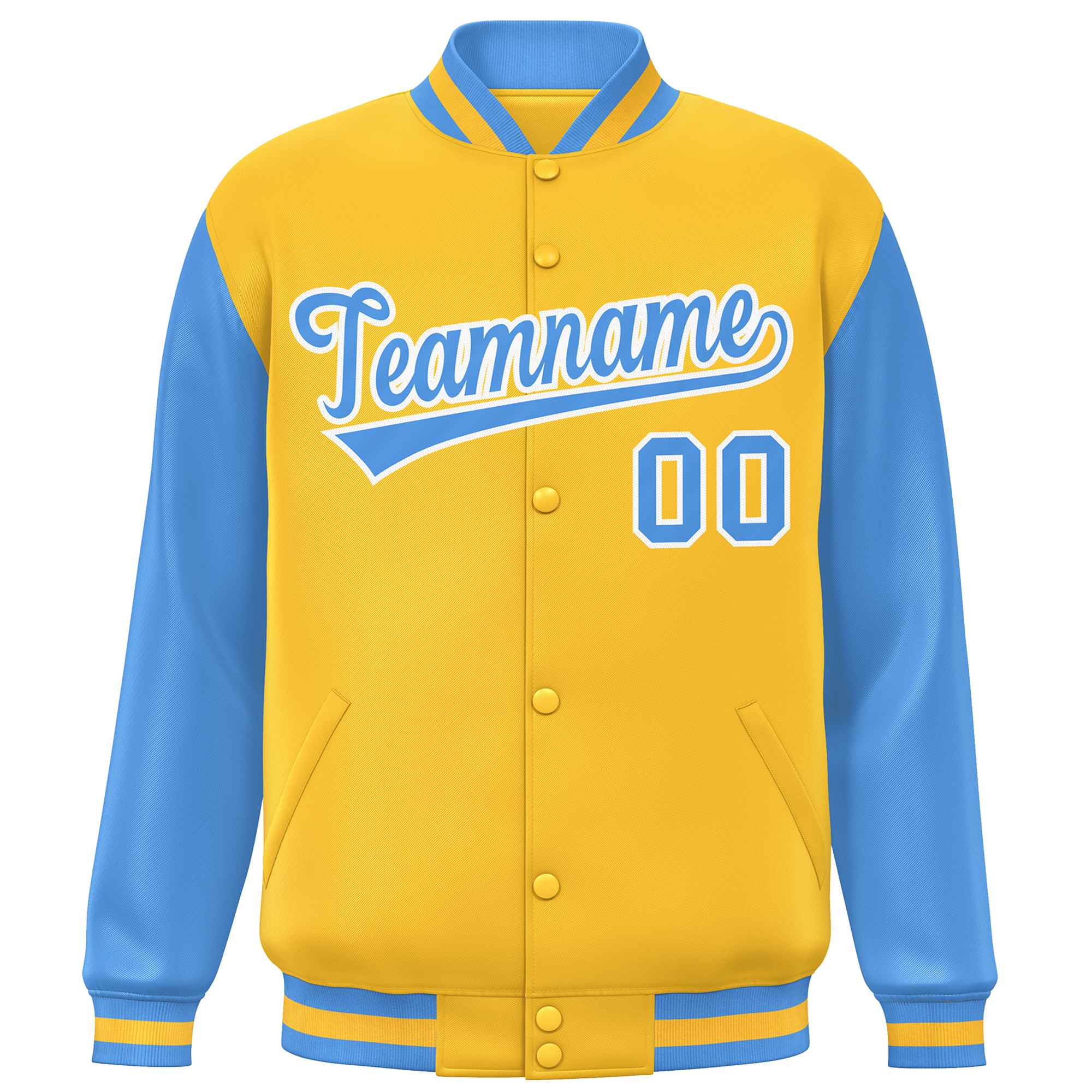 Custom Gold Powder Blue Varsity Full-Snap Raglan Sleeves Letterman Baseball Jacket