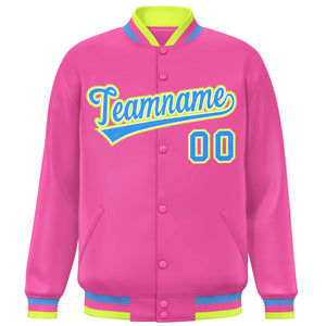 Custom Pink Powder Blue Varsity Full-Snap Classic Style Letterman Baseball Jacket