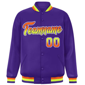 Custom Purple Varsity Full-Snap Gradient Font Letterman Baseball Jacket