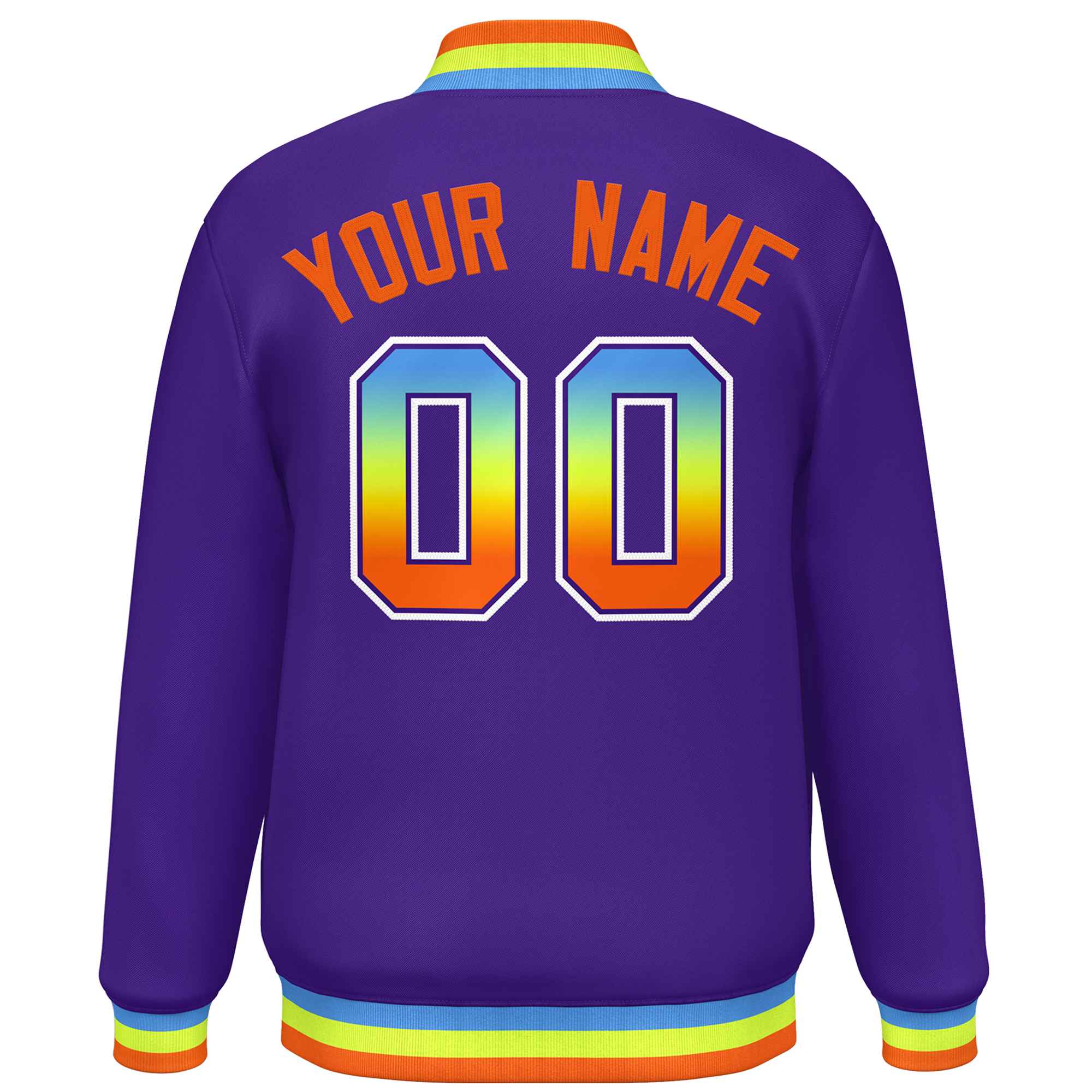 Custom Purple Varsity Full-Snap Gradient Font Letterman Baseball Jacket