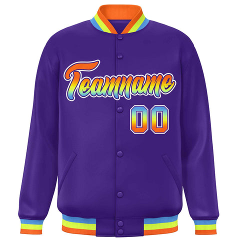 Custom Purple Varsity Full-Snap Gradient Font Letterman Baseball Jacket