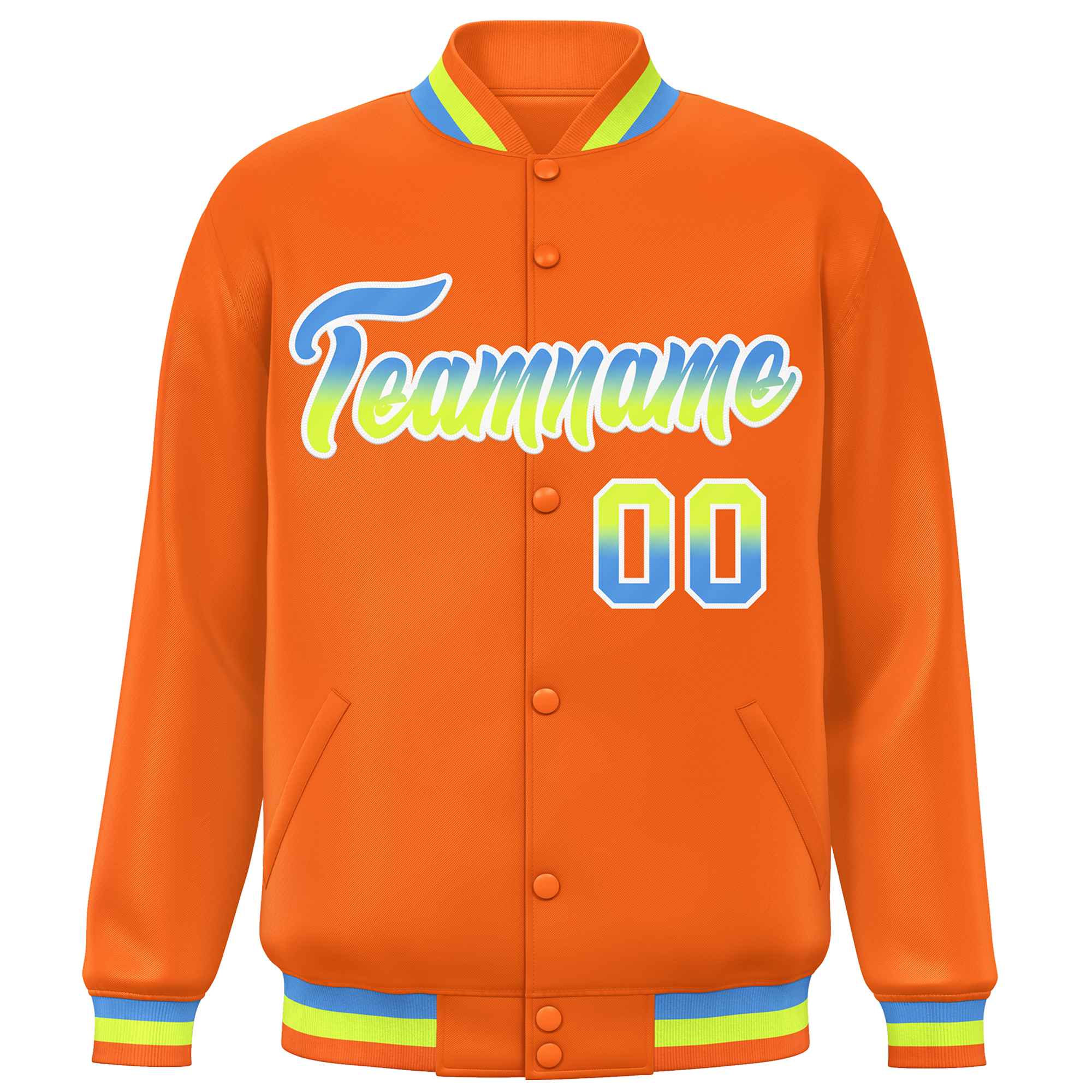 Custom Orange Varsity Full-Snap Gradient Font Letterman Baseball Jacket