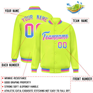 Custom Neon Green Varsity Full-Snap Gradient Font Letterman Baseball Jacket