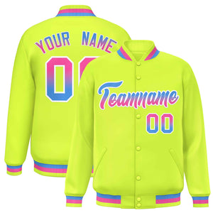 Custom Neon Green Varsity Full-Snap Gradient Font Letterman Baseball Jacket