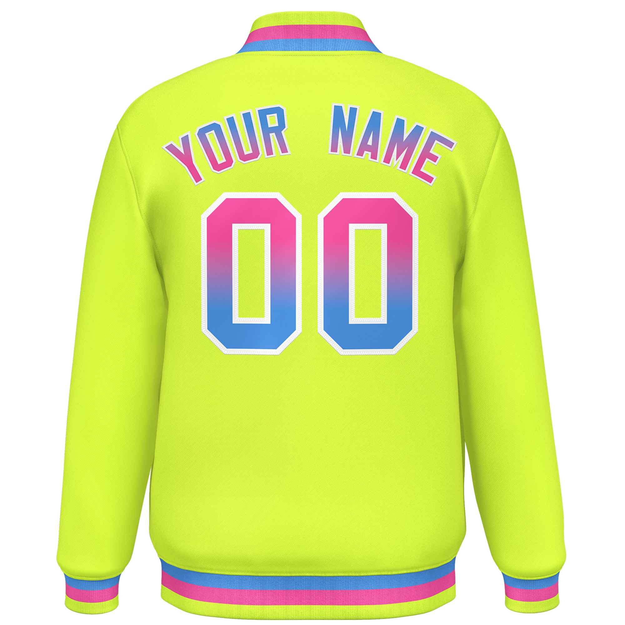 Custom Neon Green Varsity Full-Snap Gradient Font Letterman Baseball Jacket