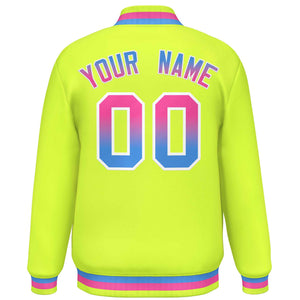 Custom Neon Green Varsity Full-Snap Gradient Font Letterman Baseball Jacket