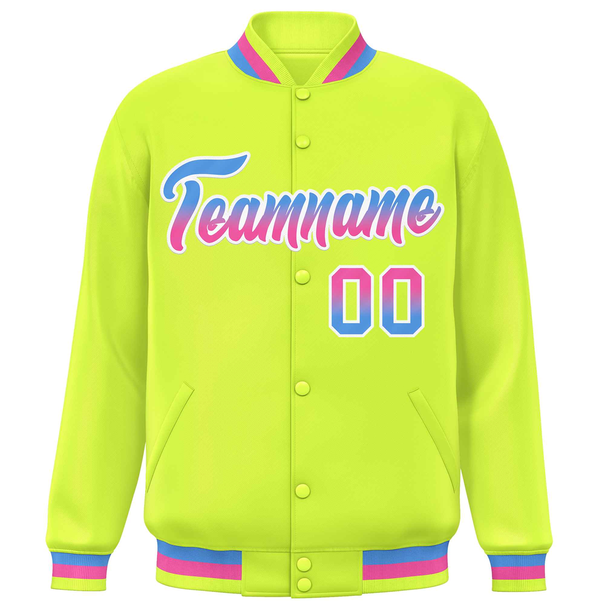 Custom Neon Green Varsity Full-Snap Gradient Font Letterman Baseball Jacket