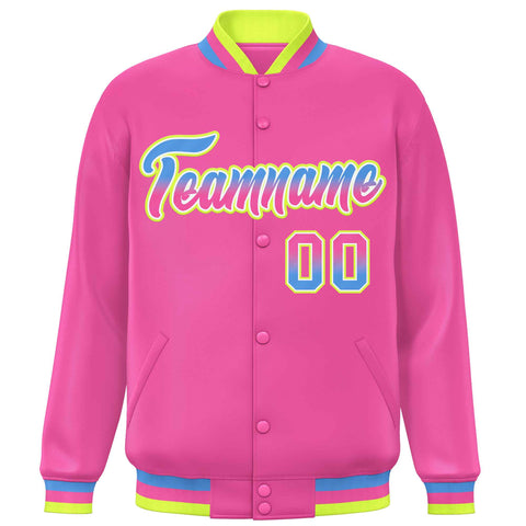 Custom Pink Varsity Full-Snap Gradient Font Letterman Baseball Jacket