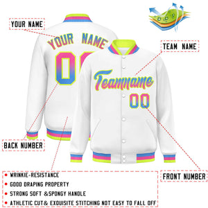 Custom White Varsity Full-Snap Gradient Font Letterman Baseball Jacket