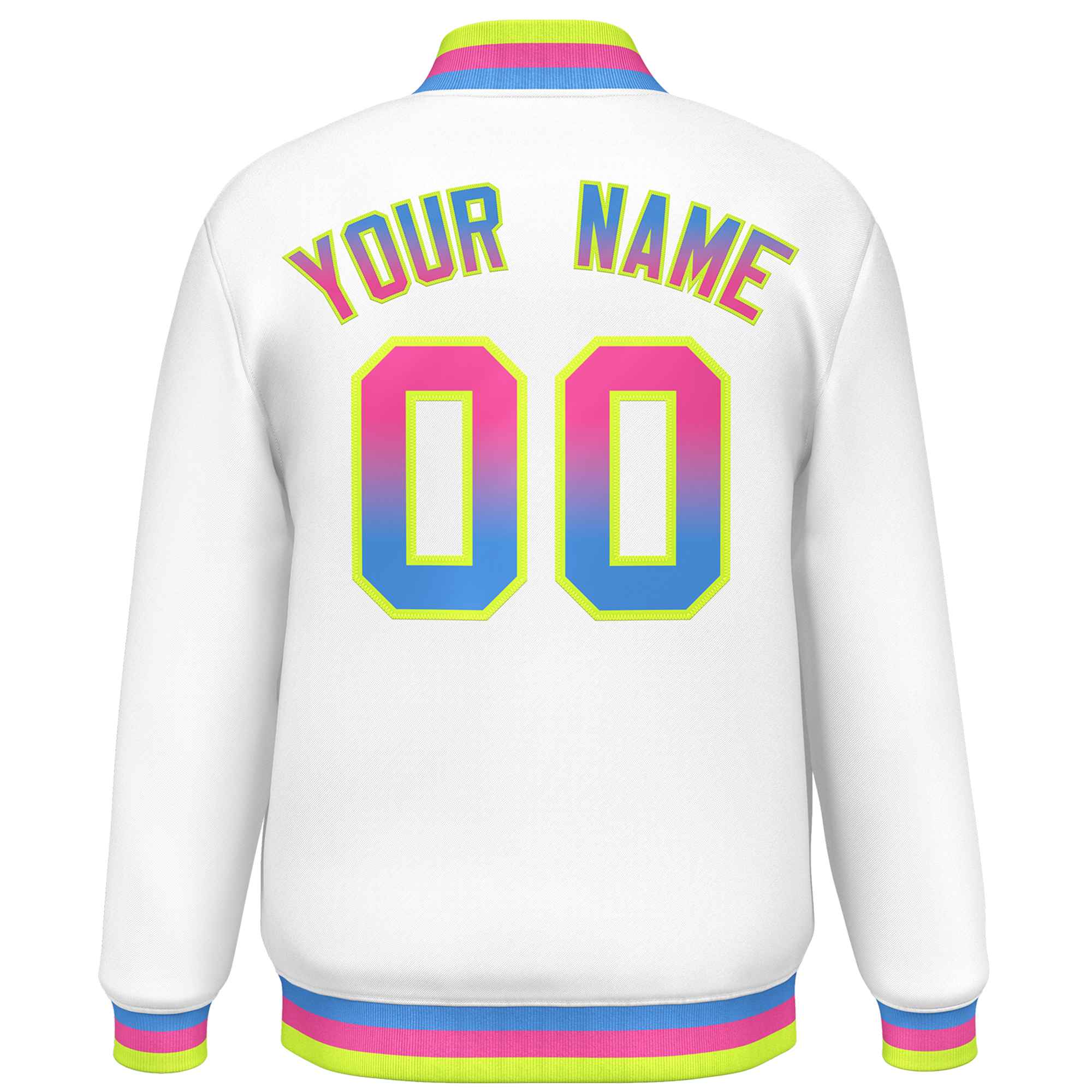 Custom White Varsity Full-Snap Gradient Font Letterman Baseball Jacket