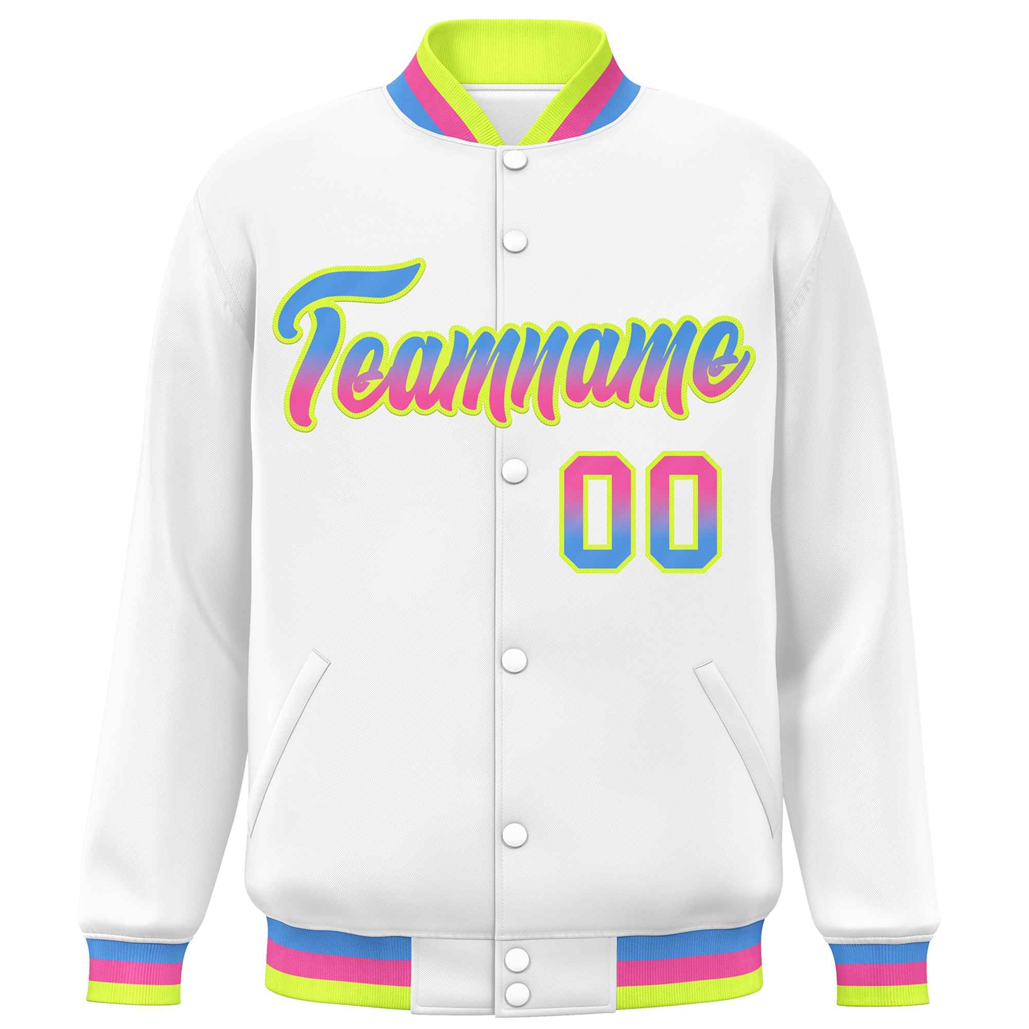 Custom White Varsity Full-Snap Gradient Font Letterman Baseball Jacket