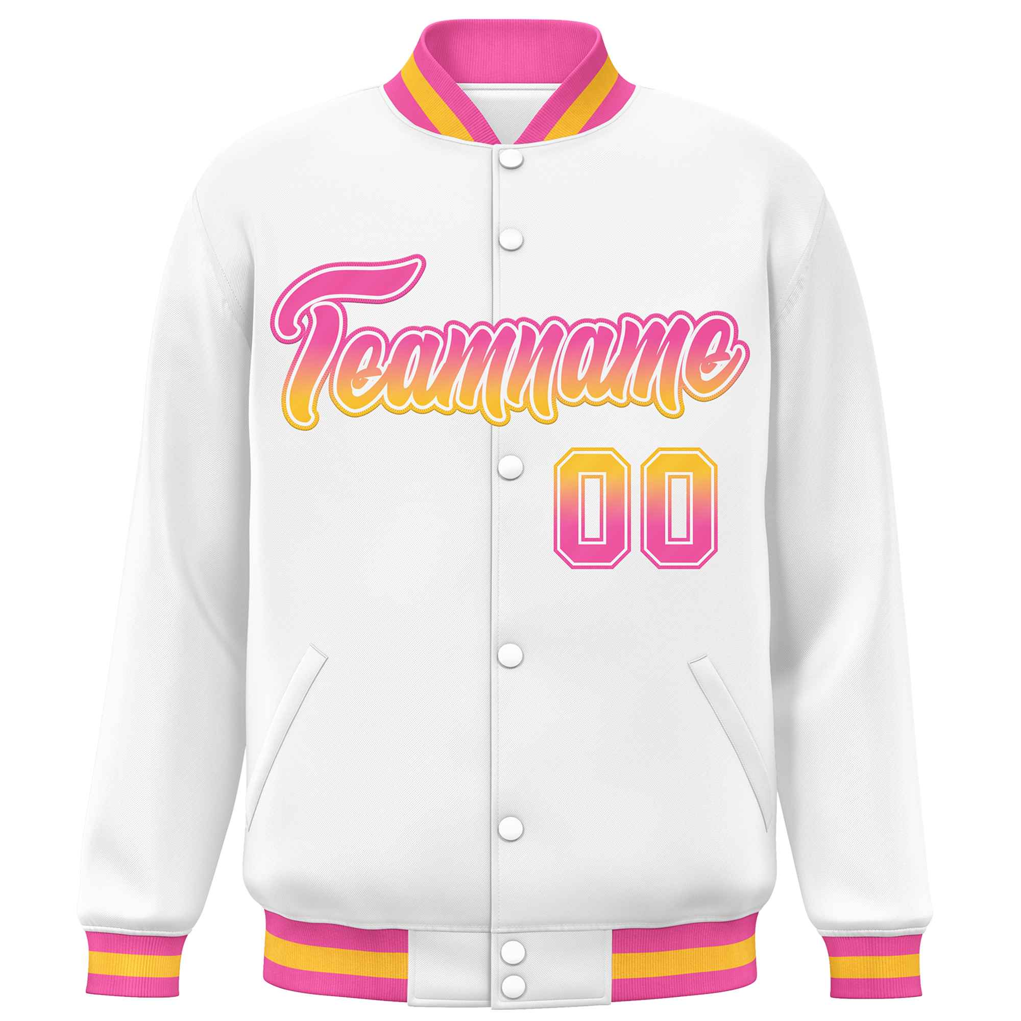 Custom White Varsity Full-Snap Gradient Font Letterman Baseball Jacket