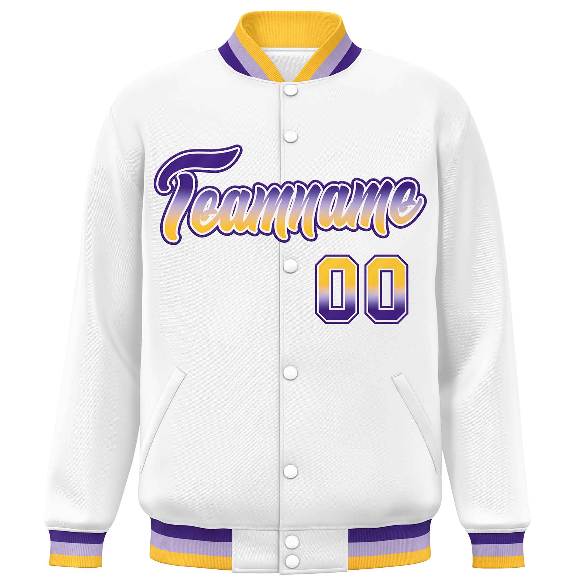 Custom White Varsity Full-Snap Gradient Font Letterman Baseball Jacket