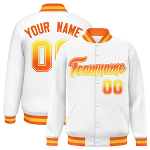 Custom White Varsity Full-Snap Gradient Font Letterman Baseball Jacket