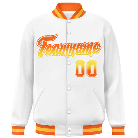 Custom White Varsity Full-Snap Gradient Font Letterman Baseball Jacket