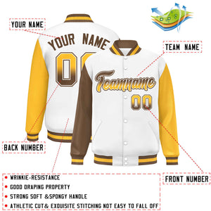 Custom White Light Brown-Gold Varsity Full-Snap Raglan Sleeves Letterman Baseball Jacket