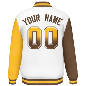 Custom White Light Brown-Gold Varsity Full-Snap Raglan Sleeves Letterman Baseball Jacket