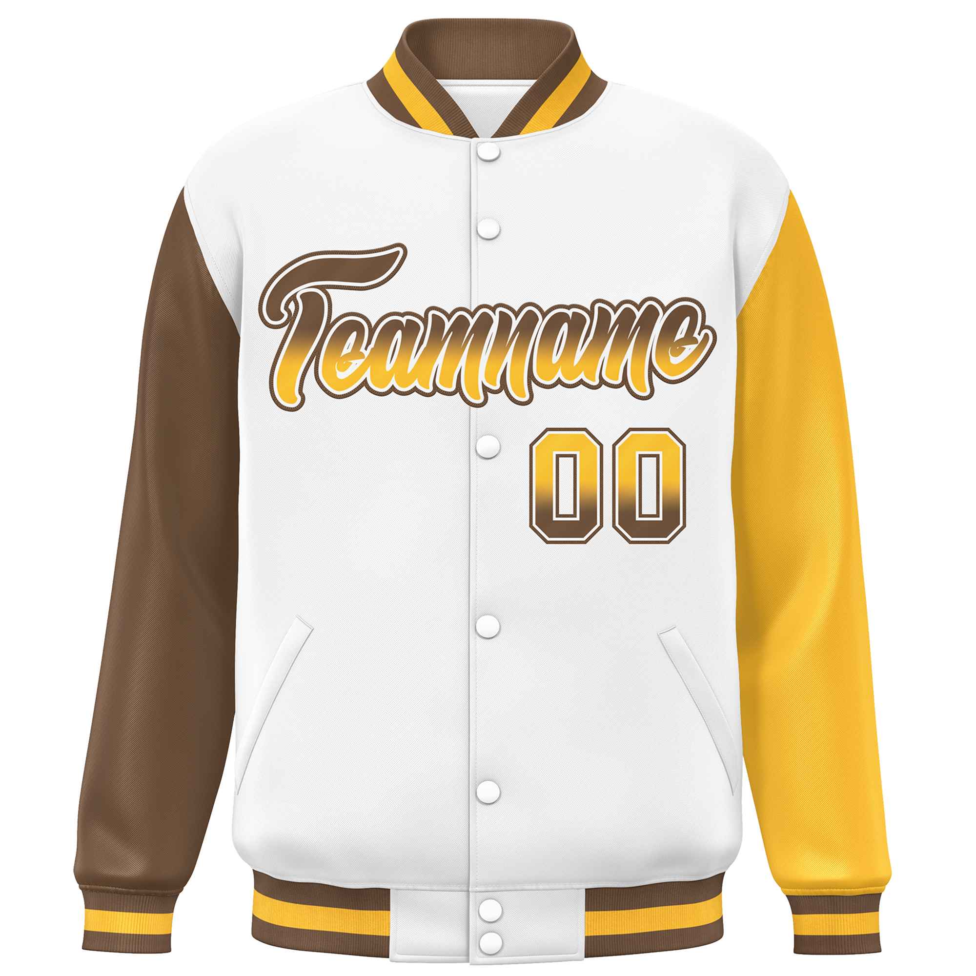 Custom White Light Brown-Gold Varsity Full-Snap Raglan Sleeves Letterman Baseball Jacket