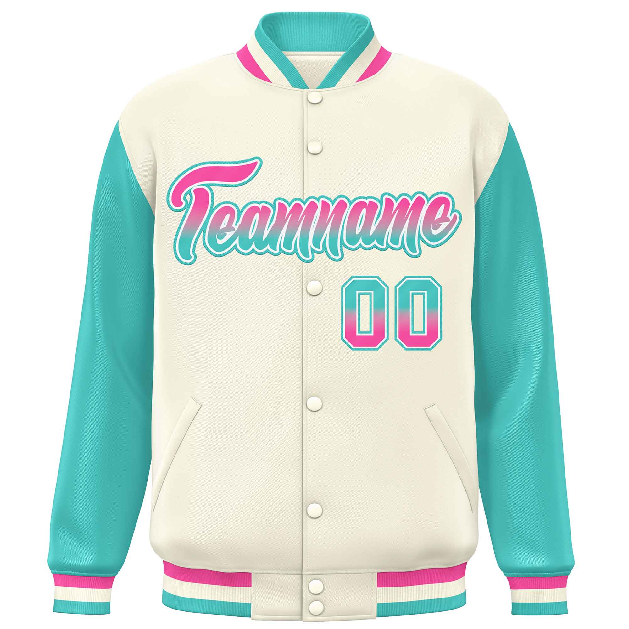 Custom Cream Aqua Varsity Full-Snap Raglan Sleeves Letterman Baseball Jacket