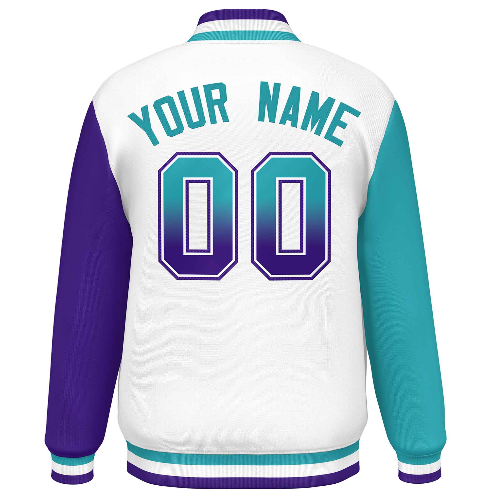 Custom White Aqua-Purple Varsity Full-Snap Raglan Sleeves Letterman Baseball Jacket