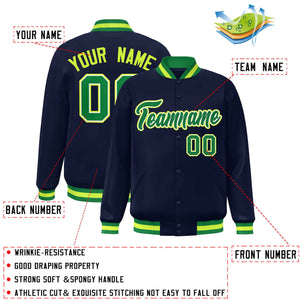 Custom Navy Kelly Green Varsity Full-Snap Classic Style Letterman Baseball Jacket