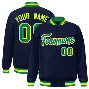 Custom Navy Kelly Green Varsity Full-Snap Classic Style Letterman Baseball Jacket