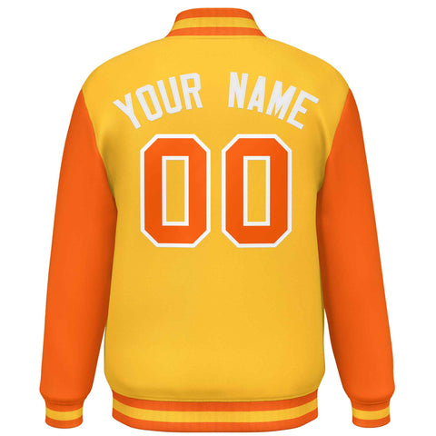 Custom Gold Orange Varsity Full-Snap Raglan Sleeves Letterman Baseball Jacket