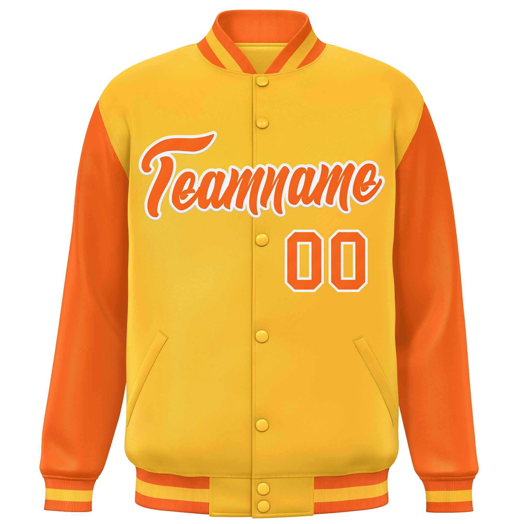 Custom Gold Orange Varsity Full-Snap Raglan Sleeves Letterman Baseball Jacket