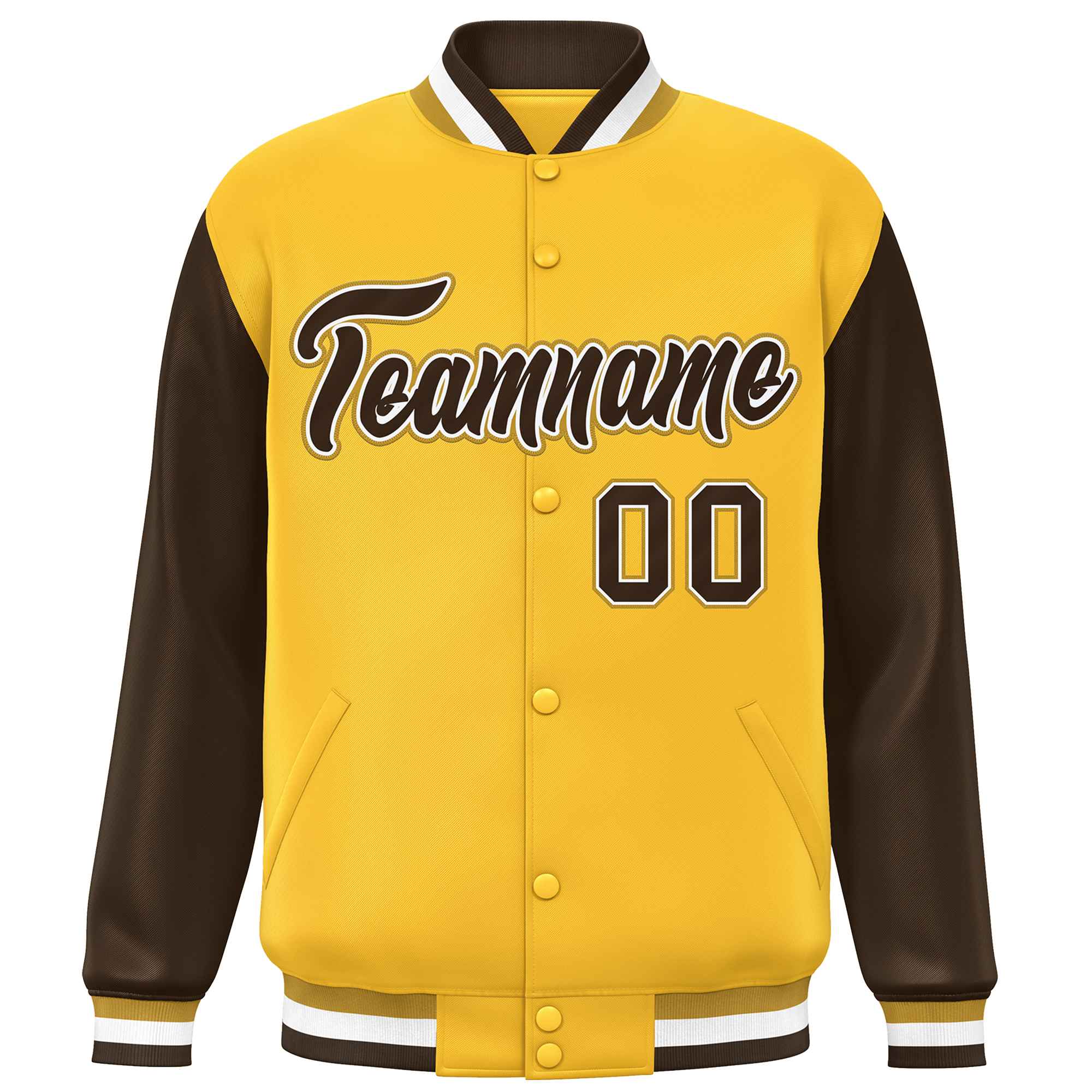 Custom Gold Brown Varsity Full-Snap Raglan Sleeves Letterman Baseball Jacket