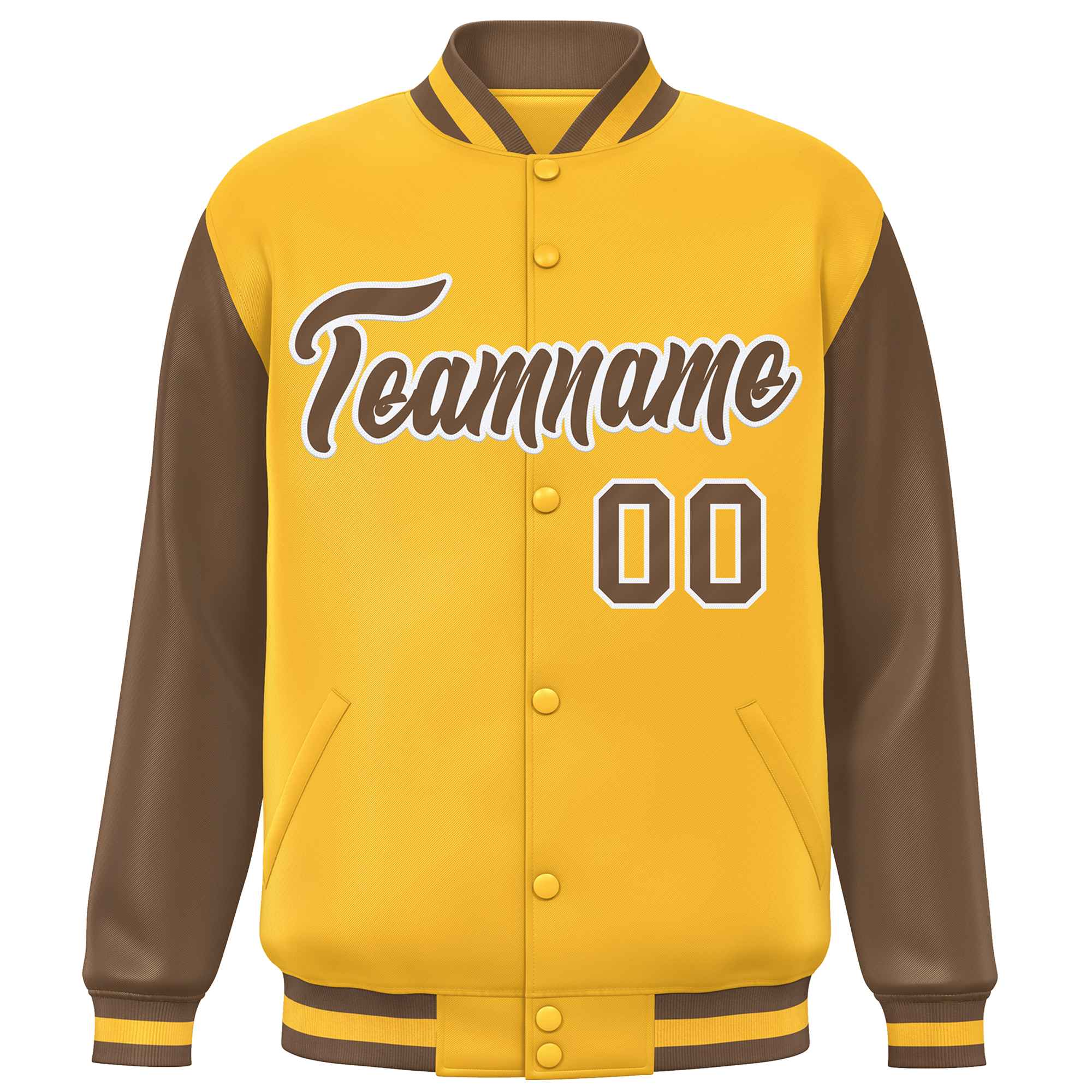 Custom Gold Light Brown Varsity Full-Snap Raglan Sleeves Letterman Baseball Jacket