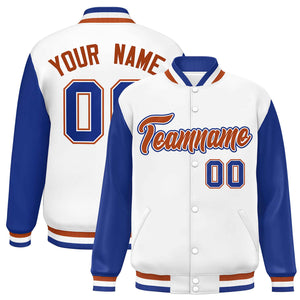 Custom White Royal Varsity Full-Snap Raglan Sleeves Letterman Baseball Jacket