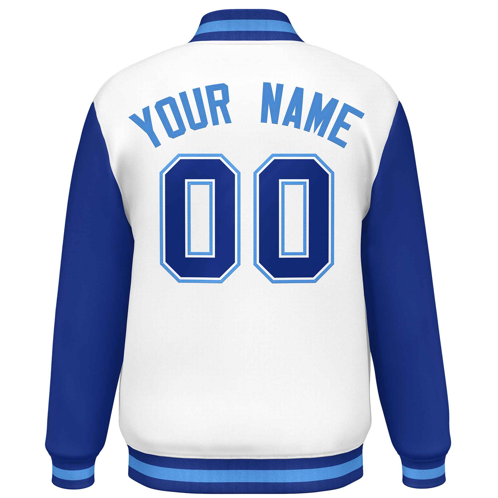 Custom White Royal Varsity Full-Snap Raglan Sleeves Letterman Baseball Jacket