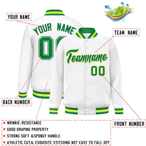 Custom White Kelly Green Varsity Full-Snap Classic Style Letterman Baseball Jacket