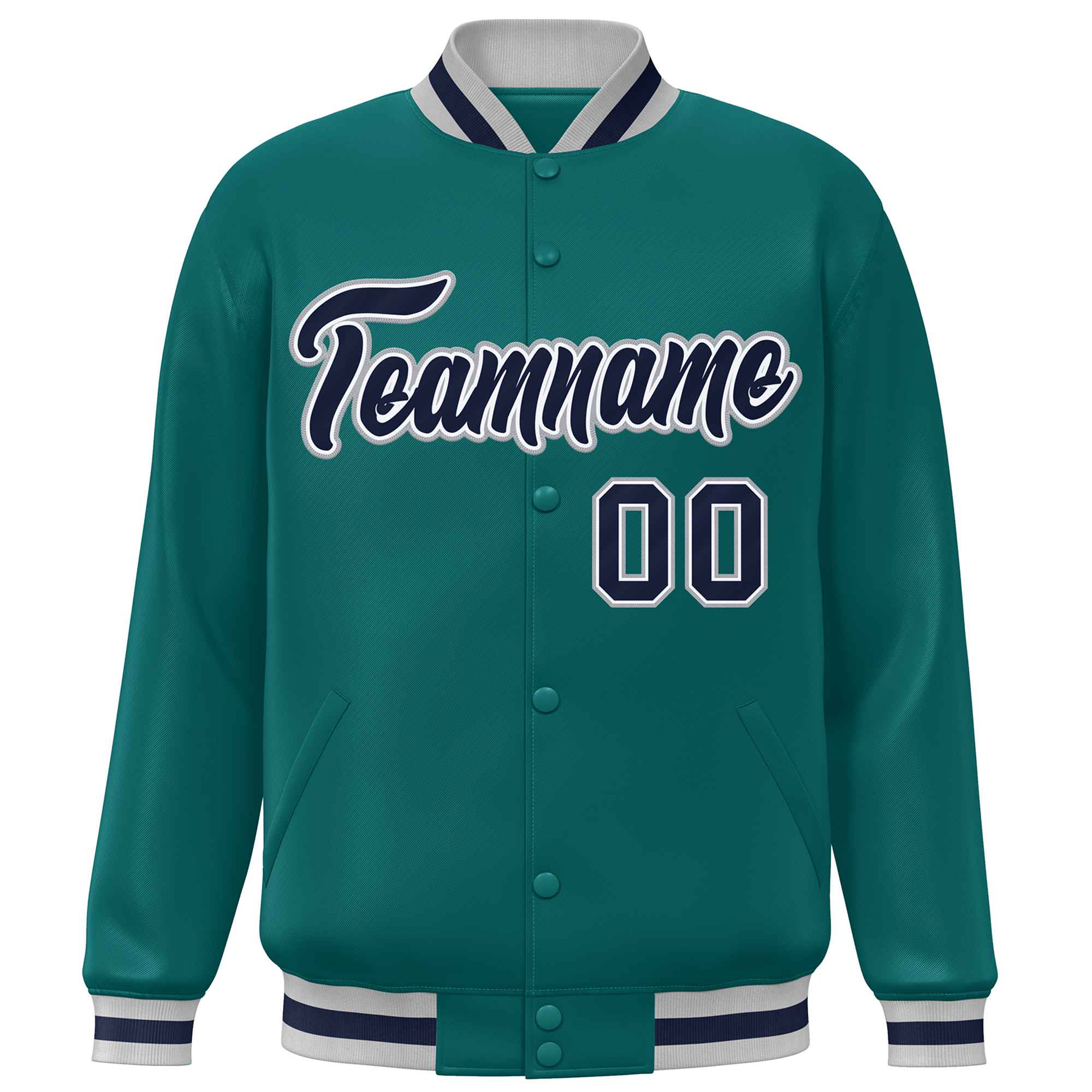 Custom Aqua Navy Varsity Full-Snap Classic Style Letterman Baseball Jacket