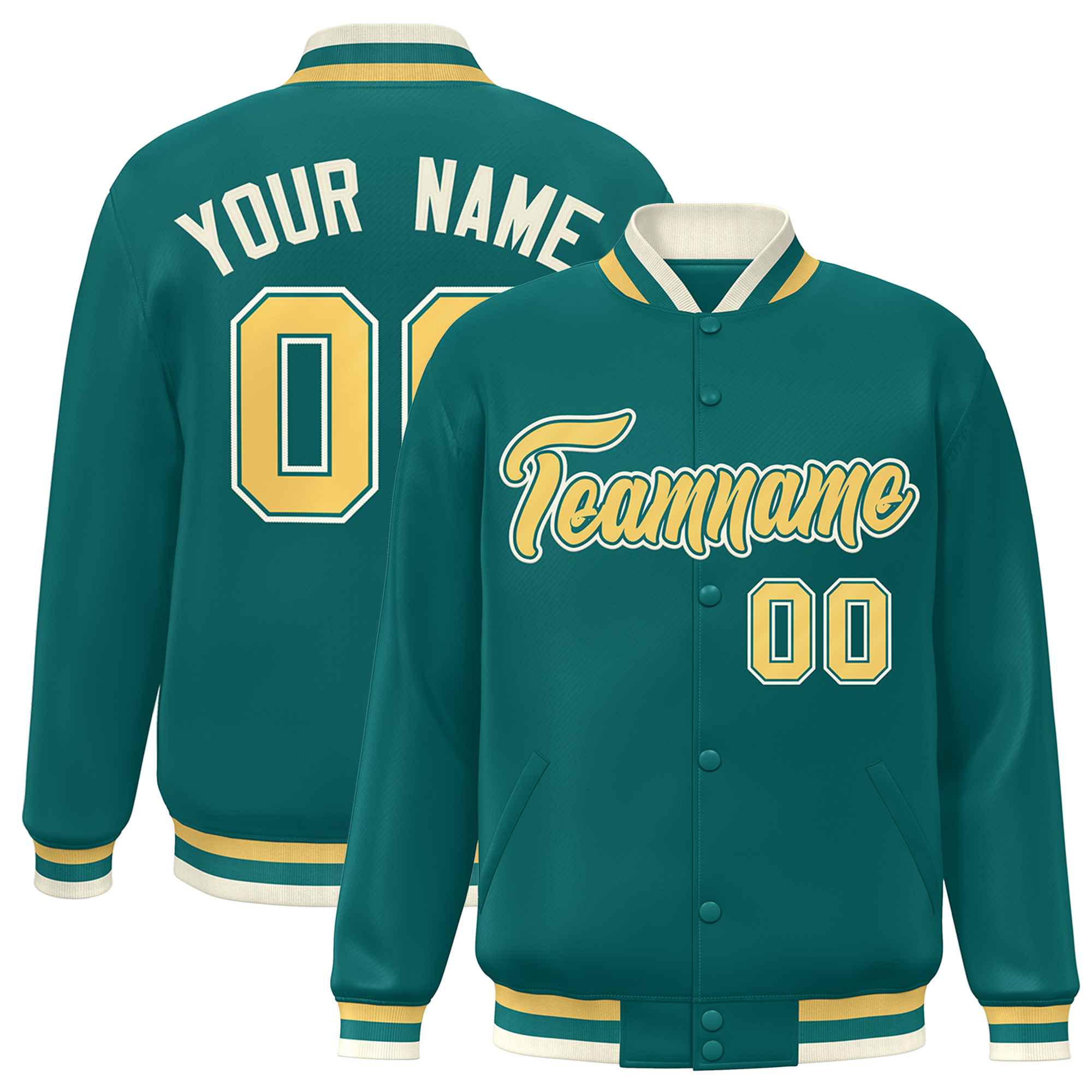 Custom Aqua Yellow Varsity Full-Snap Classic Style Letterman Baseball Jacket