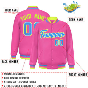 Custom Pink Powder Blue Varsity Full-Snap Classic Style Letterman Baseball Jacket