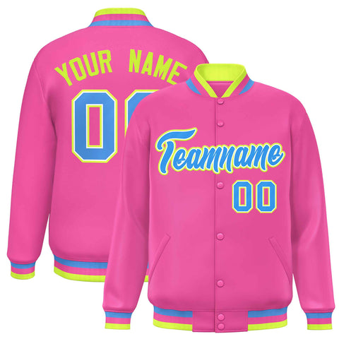 Custom Pink Powder Blue Varsity Full-Snap Classic Style Letterman Baseball Jacket