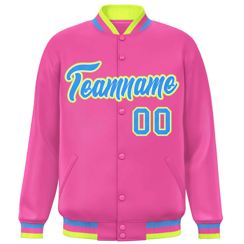 Custom Pink Powder Blue Varsity Full-Snap Classic Style Letterman Baseball Jacket